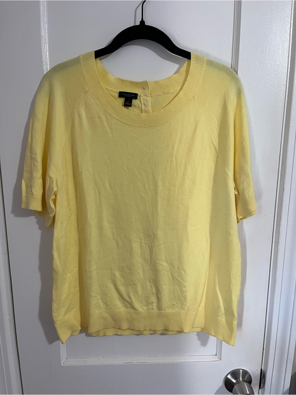 Ann Taylor Factory Pale Yellow Short-Sleeve Knit Top